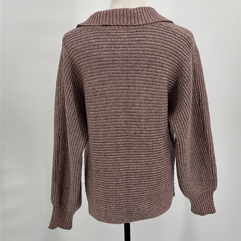 Cupcakes and Cashmere Dusty Rose Collared Split Neck Sweater Size Large - Picture 4 of 10